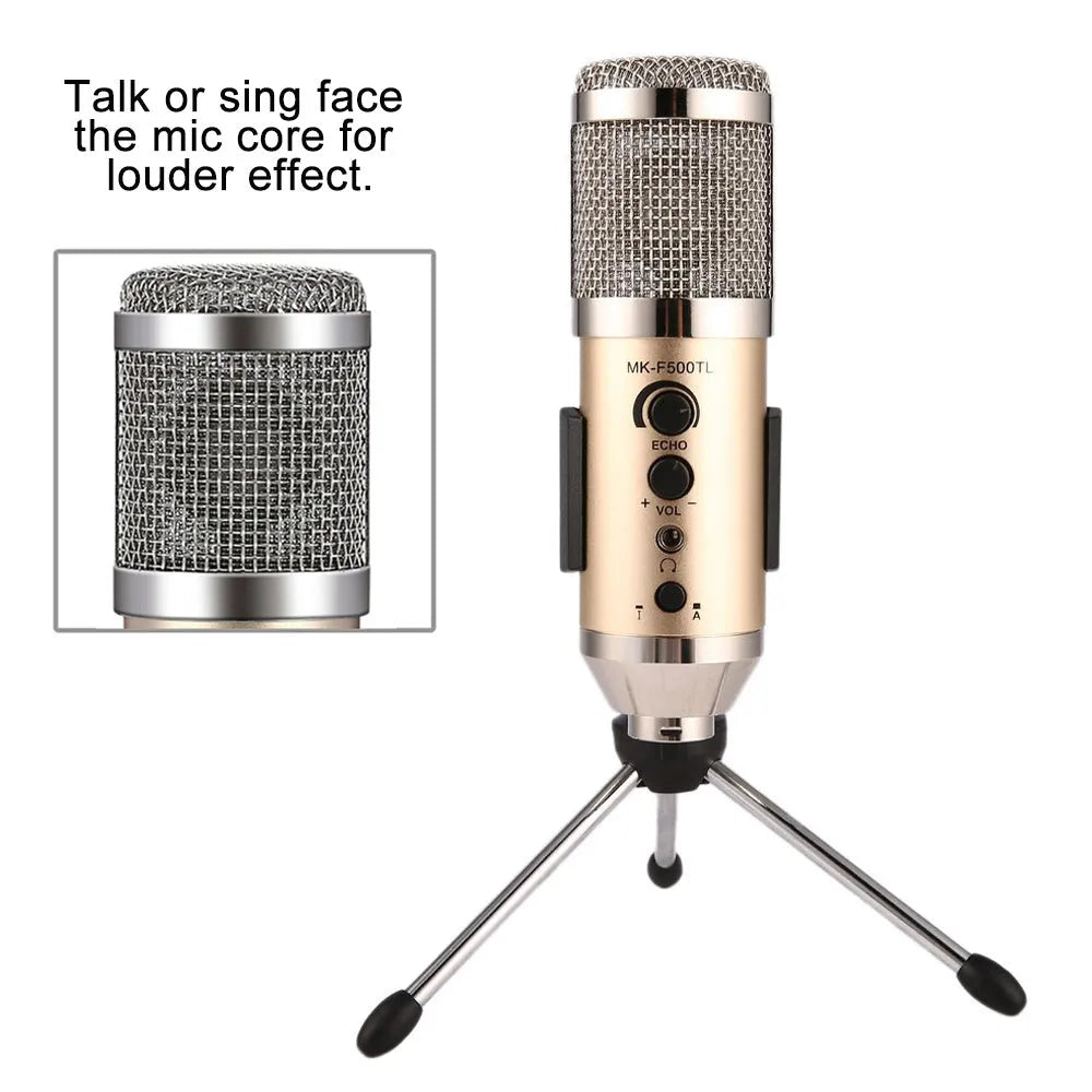 Gold USB-C condenser microphone with stand for mobile phone and computer
