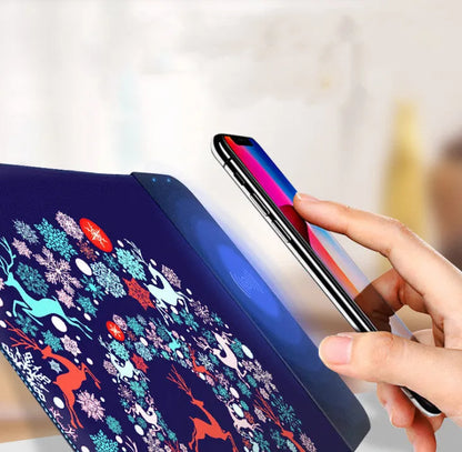 Wireless charging mouse pad with cartoon design, RGB lighting, and non-slip rubber base measuring 298mm by 215mm