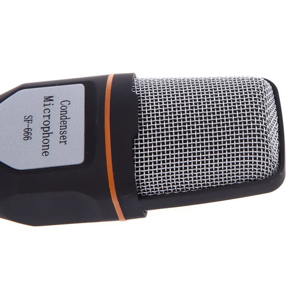 Black wired PC microphone with clip-on holder, 13.3cm height, 1.85m cable