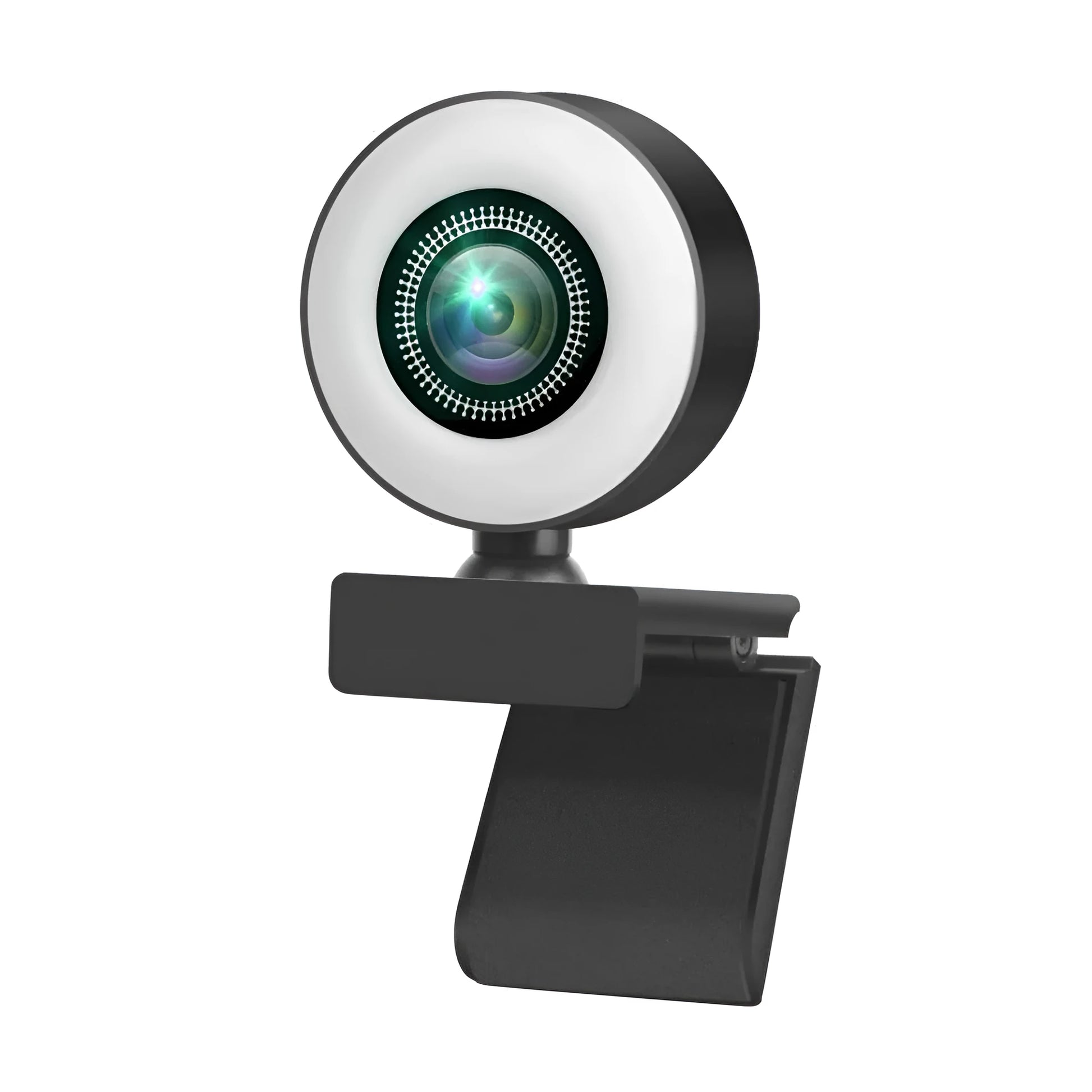 2K resolution USB webcam with adjustable LED ring light and built-in microphone
