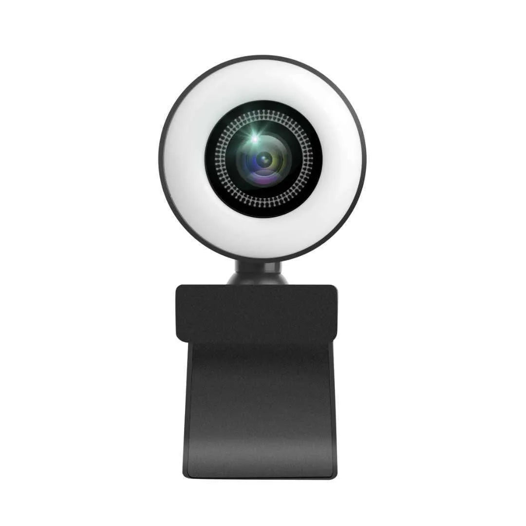 2K resolution USB webcam with adjustable LED ring light and built-in microphone