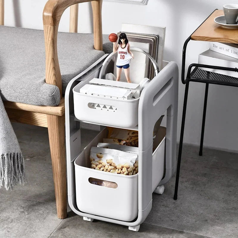 White 2-tier kitchen storage rack with pull-out drawer for efficient organisation