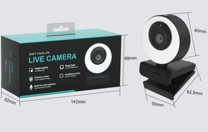 Black USB webcam with magnetic privacy cover on a 1.7m cable for desktop and laptop computers.