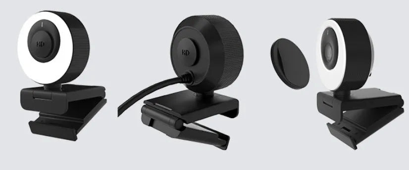 Black USB webcam with magnetic privacy cover on a 1.7m cable for desktop and laptop computers.