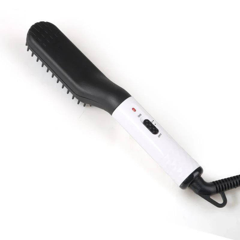 Premium hot hair straightening brush with dual temperature settings, ceramic teeth, and 360-degree swivel cord for men's beards and hair