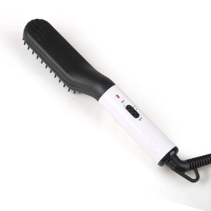 Premium hot hair straightening brush with dual temperature settings, ceramic teeth, and 360-degree swivel cord for men's beards and hair