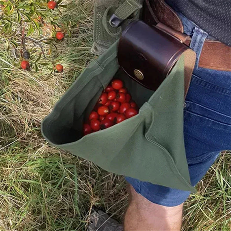 Rugged and versatile waxed canvas hiking waist bag with belt loop for outdoor adventures and berry foraging