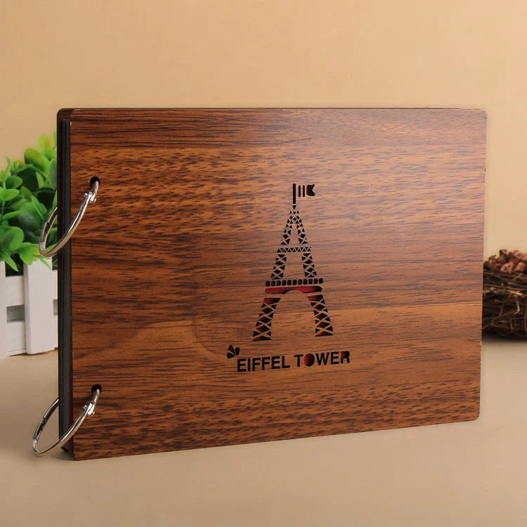 Handmade wooden loose leaf photo album with various unique designs