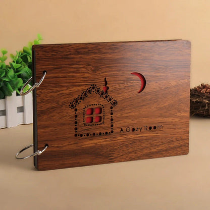 Handmade wooden loose leaf photo album with various unique designs