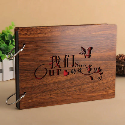 Handmade wooden loose leaf photo album with various unique designs