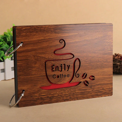 Handmade wooden loose leaf photo album with various unique designs