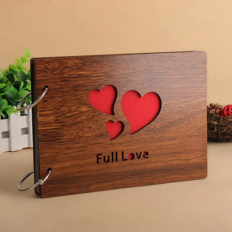 Handmade wooden loose leaf photo album with various unique designs