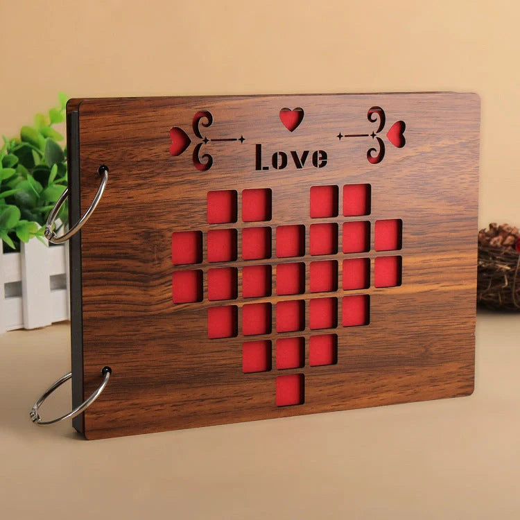 Handmade wooden loose leaf photo album with various unique designs