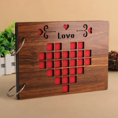 Handmade wooden loose leaf photo album with various unique designs