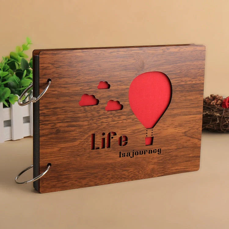 Handmade wooden loose leaf photo album with various unique designs