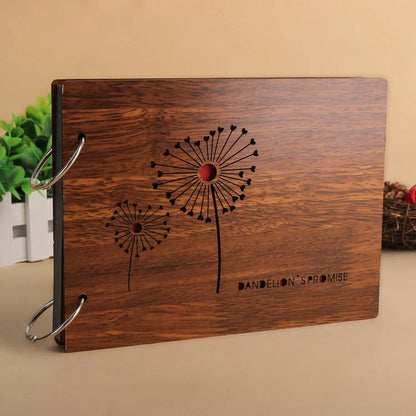 Handmade wooden loose leaf photo album with various unique designs