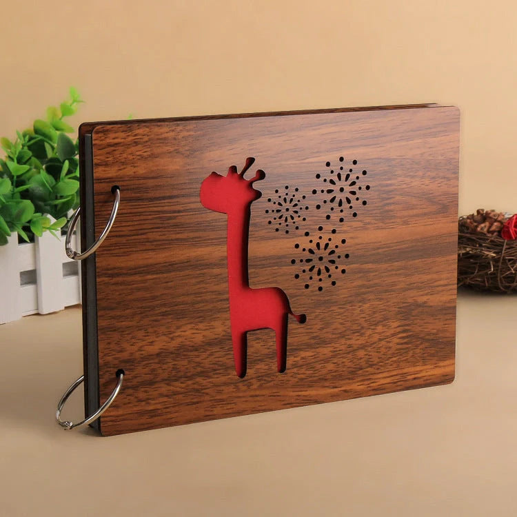 Handmade wooden loose leaf photo album with various unique designs