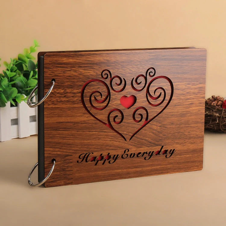 Handmade wooden loose leaf photo album with various unique designs