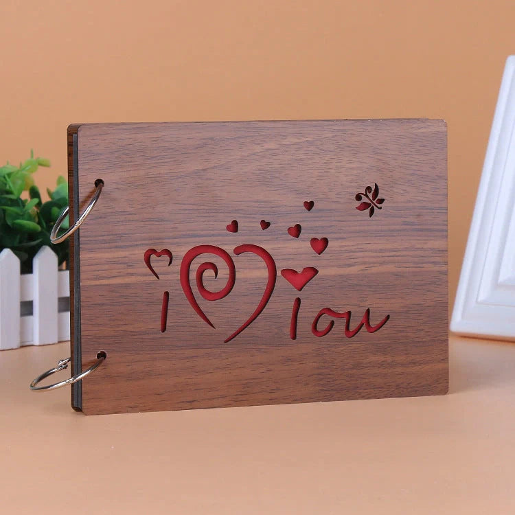 Handmade wooden loose leaf photo album with various unique designs