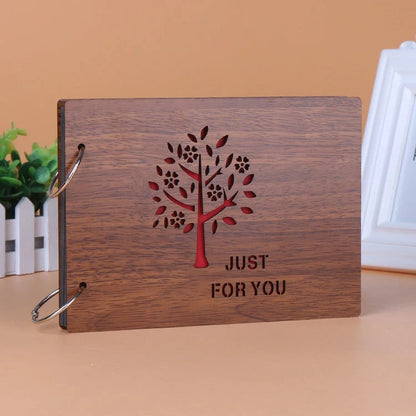 Handmade wooden loose leaf photo album with various unique designs