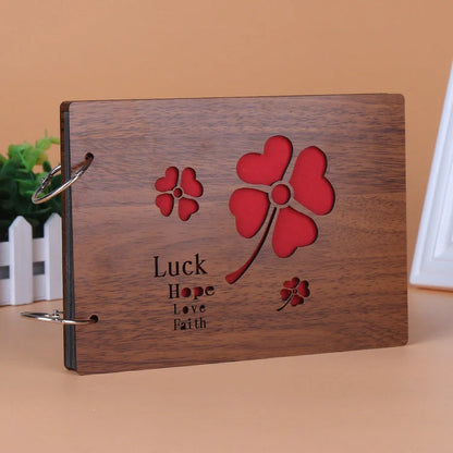 Handmade wooden loose leaf photo album with various unique designs