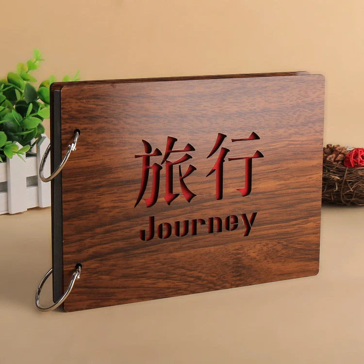 Handmade wooden loose leaf photo album with various unique designs