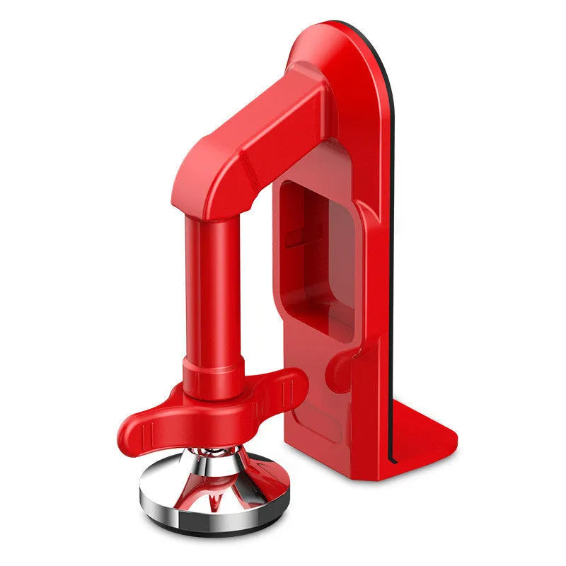 Aluminium alloy portable door lock security device placed under a door handle.
