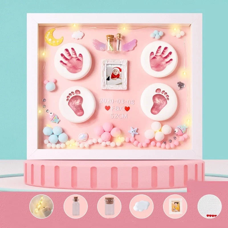 DIY Baby Hand and Foot Print Clay Souvenir Frame with Metal Accents in various styles