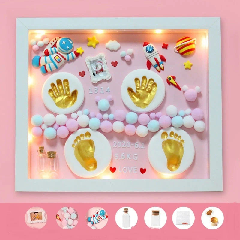 DIY Baby Hand and Foot Print Clay Souvenir Frame with Metal Accents in various styles