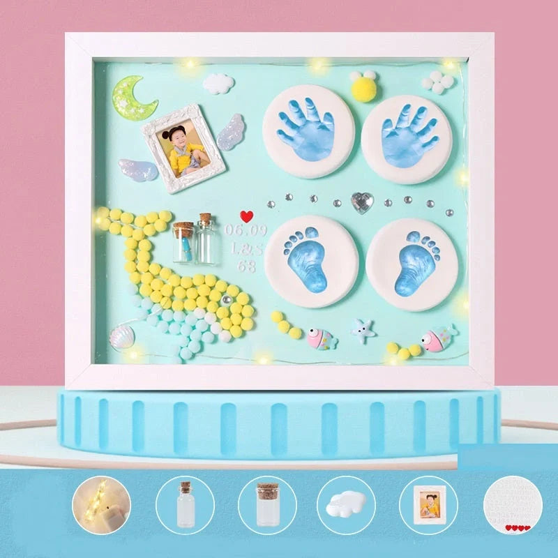DIY Baby Hand and Foot Print Clay Souvenir Frame with Metal Accents in various styles