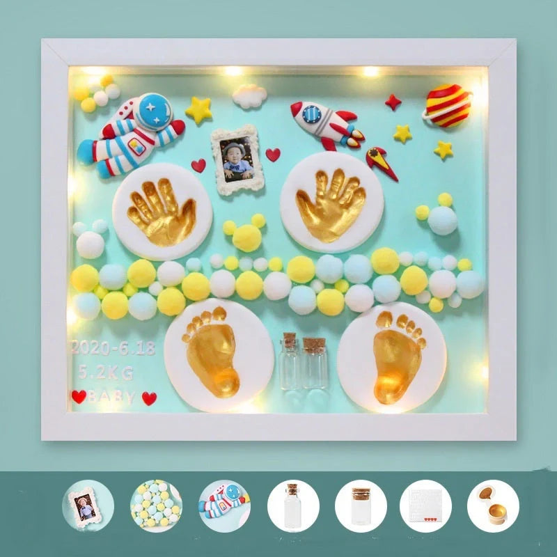 DIY Baby Hand and Foot Print Clay Souvenir Frame with Metal Accents in various styles