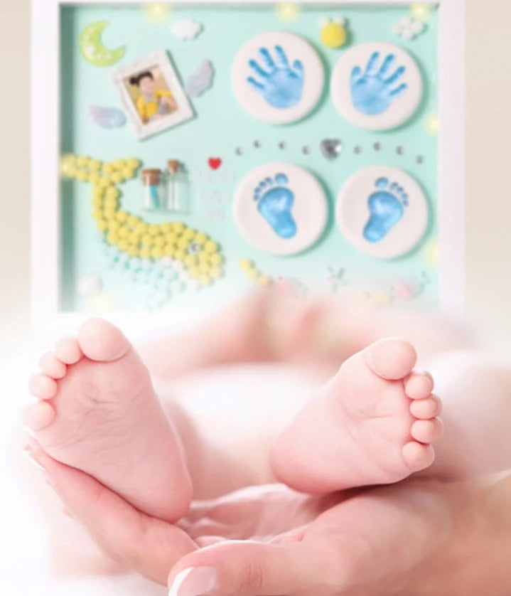 DIY Baby Hand and Foot Print Clay Souvenir Frame with Metal Accents in various styles
