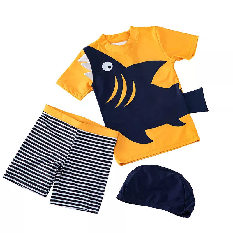 Children's quick-dry swimwear with sunscreen protection in big mouth fish design