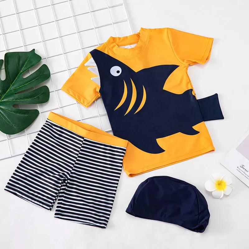 Children's quick-dry swimwear with sunscreen protection in big mouth fish design