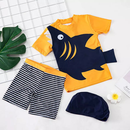 Children's quick-dry swimwear with sunscreen protection in big mouth fish design