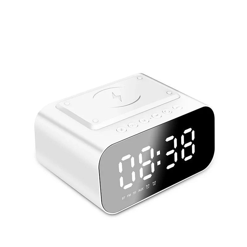 Wireless Charging Bluetooth Speaker Alarm Clock with LED Display - Versatile and Stylish Bedside Companion