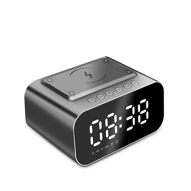 Wireless Charging Bluetooth Speaker Alarm Clock with LED Display - Versatile and Stylish Bedside Companion