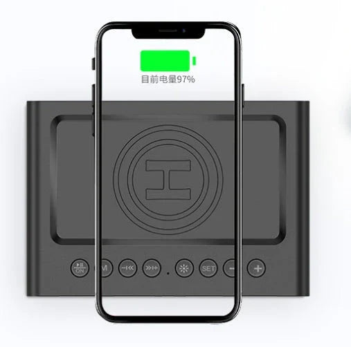 Wireless Charging Bluetooth Speaker Alarm Clock with LED Display - Versatile and Stylish Bedside Companion