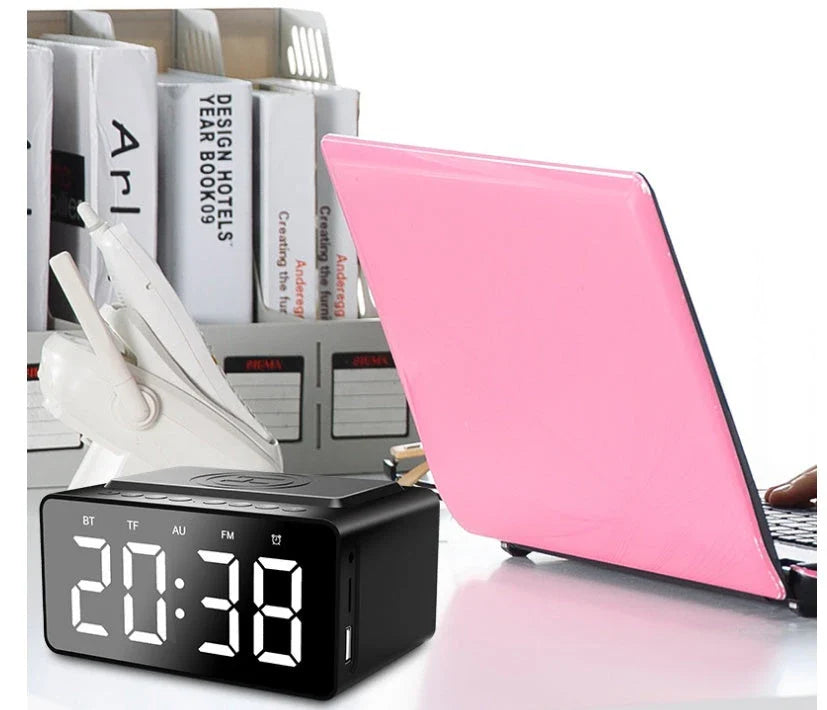 Wireless Charging Bluetooth Speaker Alarm Clock with LED Display - Versatile and Stylish Bedside Companion