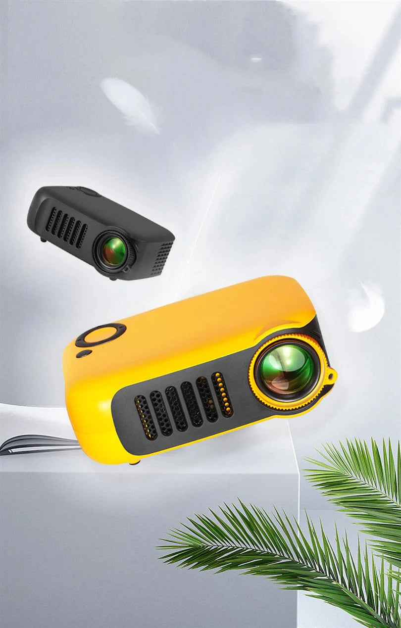 A2000 Mini Portable Smart Projector with 1080P HD support in orange, white, and black