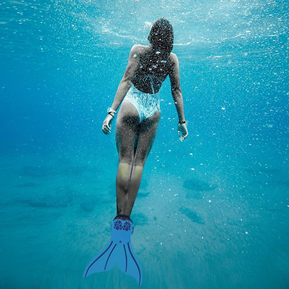 Adjustable swim fins in various colors, perfect for mermaid-inspired water activities and building leg strength