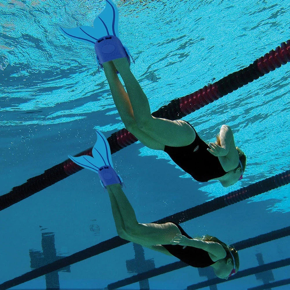 Adjustable swim fins in various colors, perfect for mermaid-inspired water activities and building leg strength