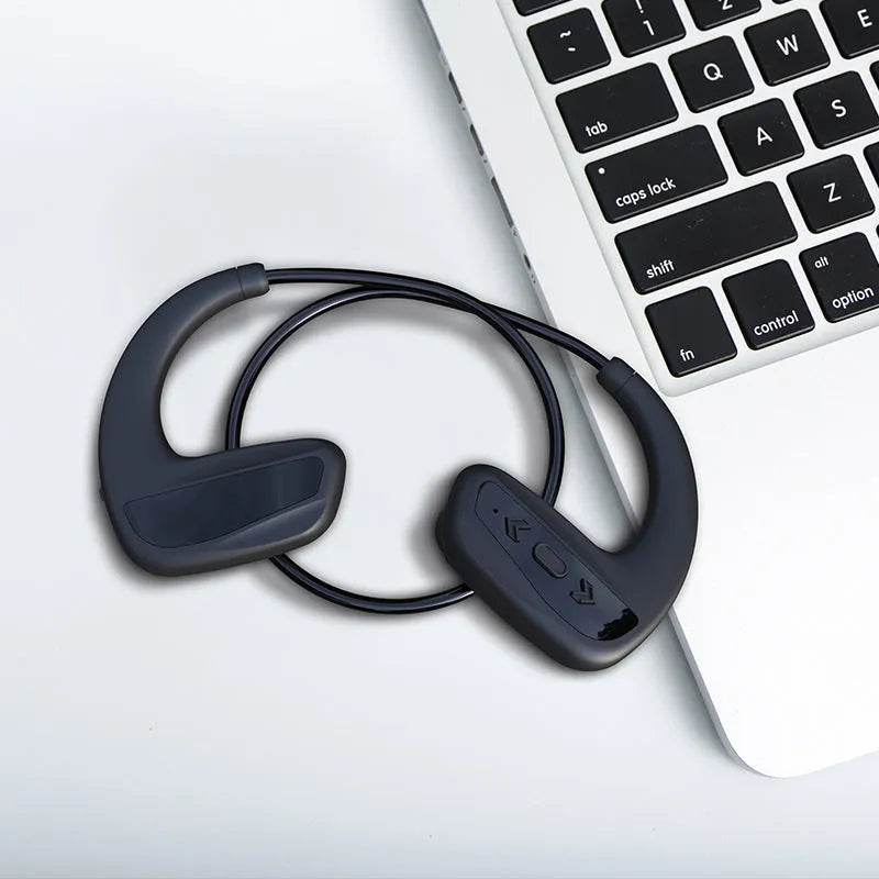 Black and red Bluetooth swimming headset with head-mounted design for waterproof sports training