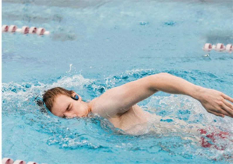 Black and red Bluetooth swimming headset with head-mounted design for waterproof sports training