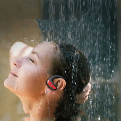 Black and red Bluetooth swimming headset with head-mounted design for waterproof sports training
