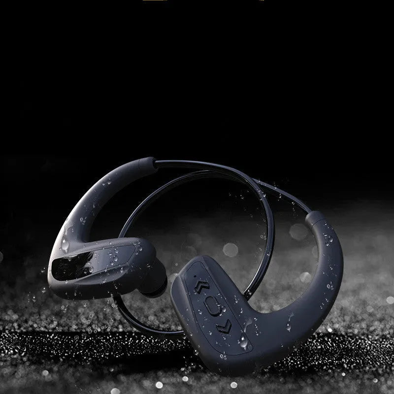 Black and red Bluetooth swimming headset with head-mounted design for waterproof sports training