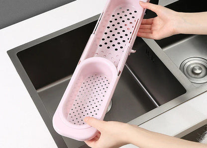 Adjustable sink organiser with drainage rack, versatile storage solution for kitchens