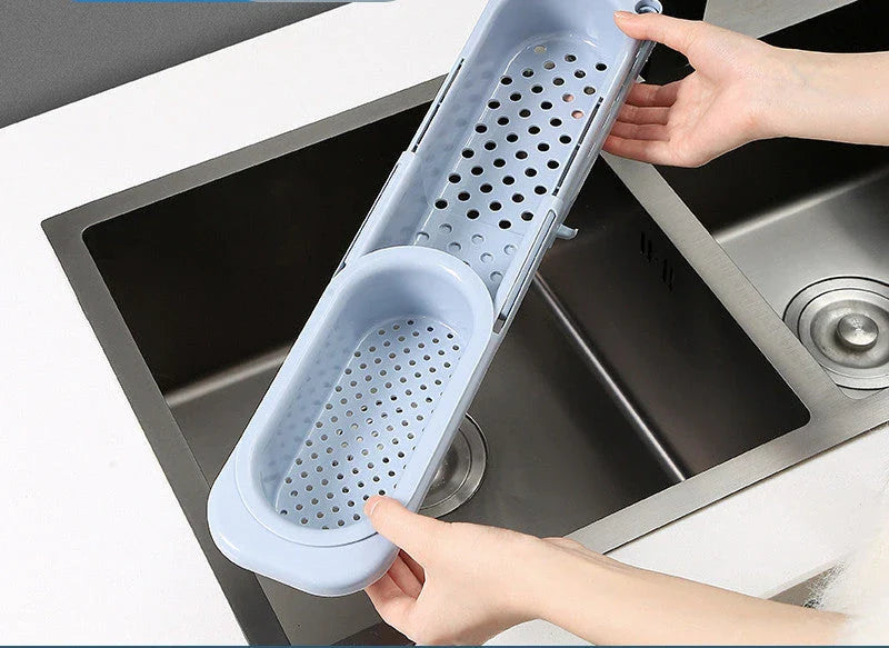 Adjustable sink organiser with drainage rack, versatile storage solution for kitchens