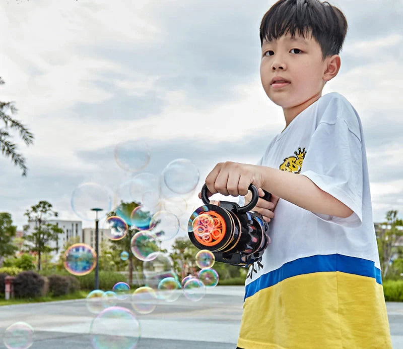Gatling Bubble Gun Machine for children with automatic electric bubble blower and music features