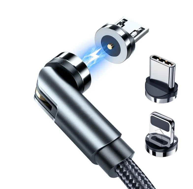 Essager black magnetic USB charging cable with 540-degree rotating connector showing LED light and nylon braiding